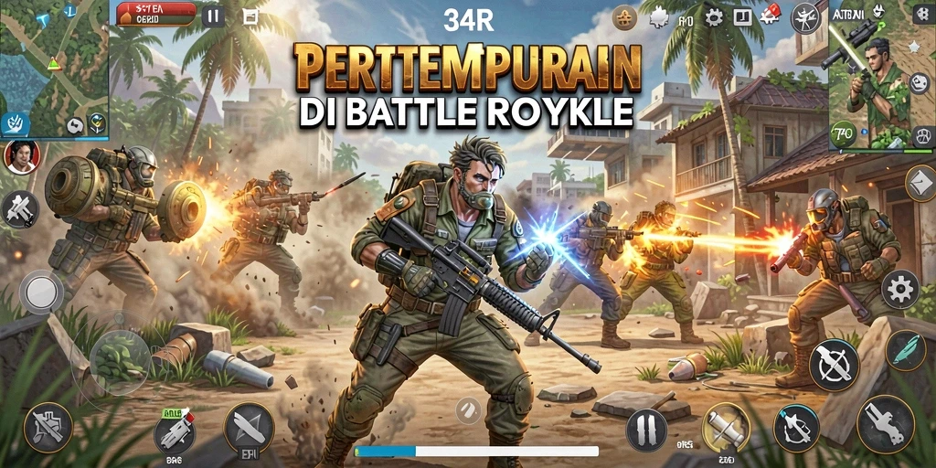 Tampilan aksi mendebarkan dalam pertempuran Battle Royale.