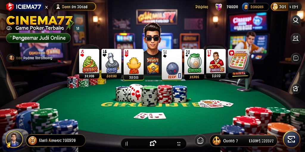 Screenshot utama CINEMA77 menampilkan aksi seru permainan Poker.