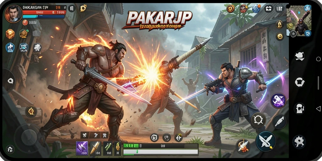 Gameplay PAKARJP yang intens dan penuh aksi dalam pertarungan.