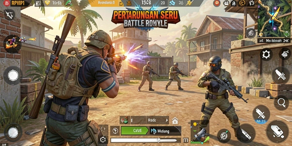 Screenshot utama RPVIP1 menampilkan pertarungan Battle Royale yang intens.