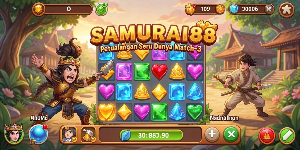 Tampilan gameplay SAMURAI88 menampilkan keseruan menyusun simbol-match 3.
